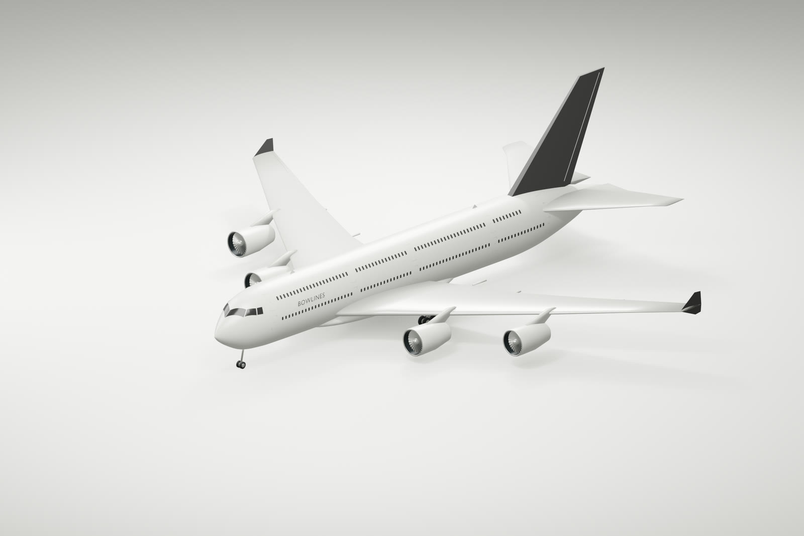 Original neutral Bowlines livery concept on a four-engine, double-deck A380.